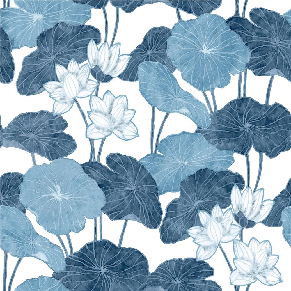 RoomMates by York RMK11448WP Lily Pad Peel & Stick Wallpaper In Blue; White